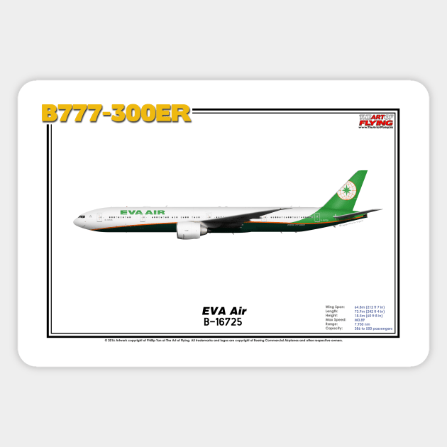 Boeing B777-300ER - EVA Air (Art Print) Sticker by TheArtofFlying